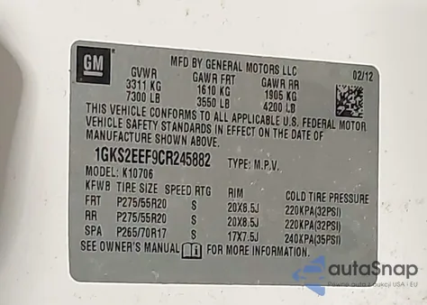 2012 GMC Yukon Denali from USA, damaged, VIN 1GKS2EEF9CR245882